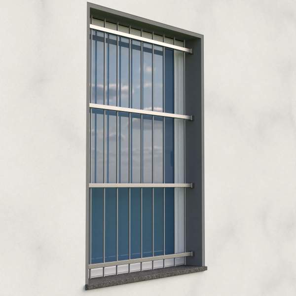 Fenstergitter aus Edelstahl Quadratrohr 30 x 30 mm / Höhe 1600 - 2300 mm / 4 Gurte